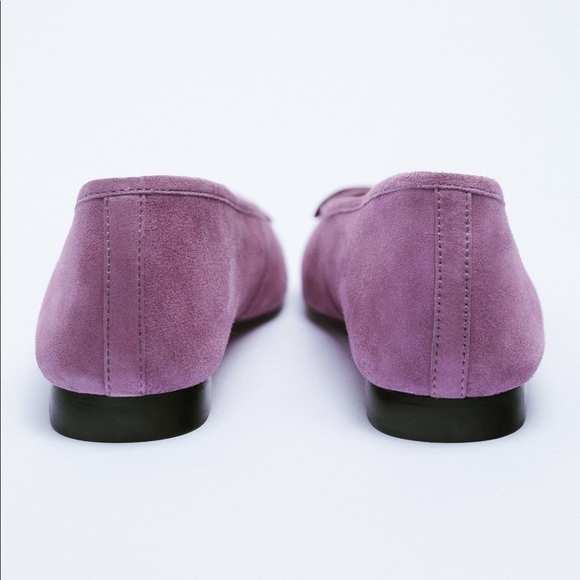 NWOT. Zara Purple Leather Ballet Flats with Bow Detail. Size 9. - Picture 3 of 5